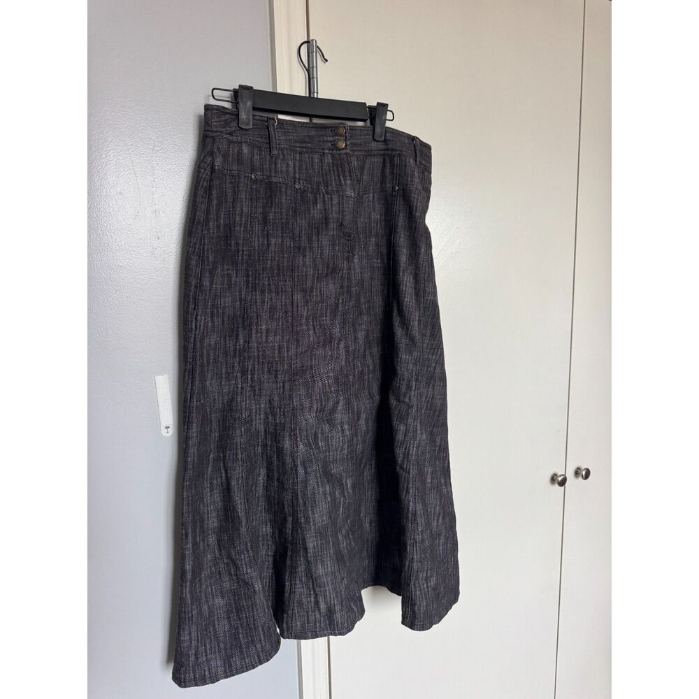 Vintage Larry Levine Pleated Denim Maxi Skirt Beautiful Gray/Black Wash Sz 12